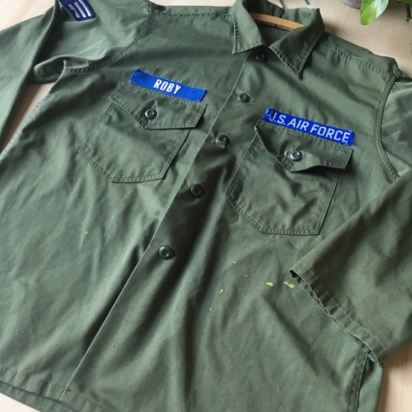 VINTAGE US Air Force Button Up Shirt Olive S-XL - Picture 3 of 8